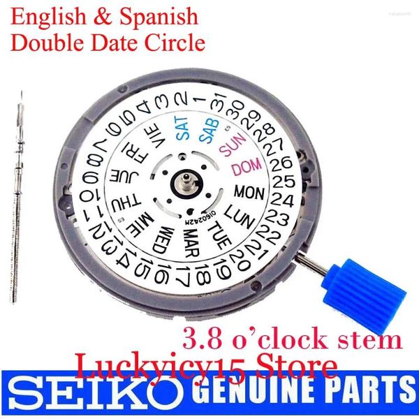 Kits de reparo de relógio, inglês, espanhol, data dupla, círculo de alta qualidade, japão, nh36a, movimento auomático, 3/3,8 h, exibição de dia da semana, branco/preto