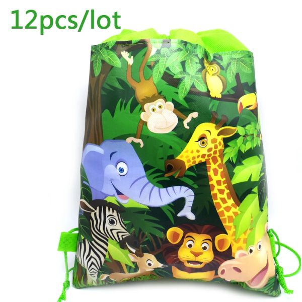 Almofada tema animal da selva mochila festa de aniversário tecidos não tecidos cordão presentes sacos decoração do chuveiro do bebê mochila 12 pçs/lote