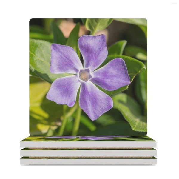 Tischsets Blooming Vinca Major Hübsche lila Wildblumen-Keramikuntersetzer (quadratisch), Tassenset, Tasse für Teeteller