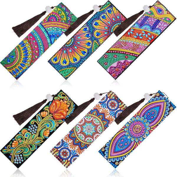 Cortinas 28 pcs Diy Pintura Diamante Mandala Bookmark Broca em Forma Especial Mosaico Couro Borla Marcas de Livro Artesanato Decoração Presentes