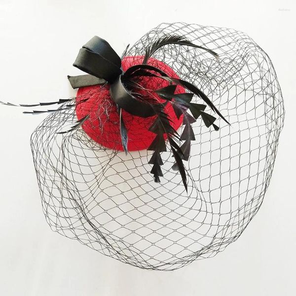 Decoração de festas Fascinadores para mulheres Derby Pillbox Hat Hat Tea Feather Fandleddressor Cabeça