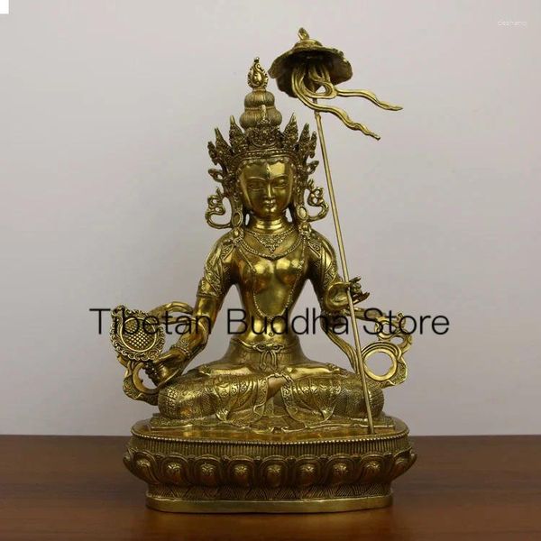 Statuette decorative Grande copertura per ombrello bianco Ornamenti per statua della Madre di Buddha Sala in rame puro che offre oggetti buddisti tibetani