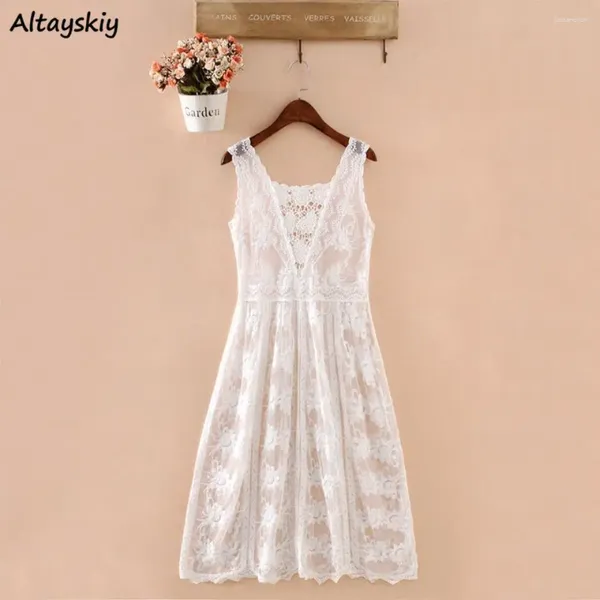 Casual Dresses Sommerkleid Damen Sommerkleid Mode Mesh Spitze Fee Süßes Mädchen Blumen Lose Allgleiches Atmungsaktives Urlaubsstrandkleid Vestidos Chic