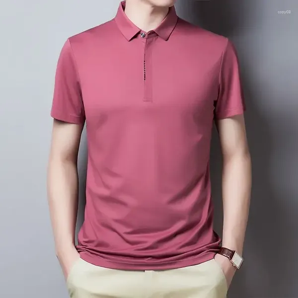 Polos masculinos moda lapela manga curta cor sólida camisas polo roupas 2024 verão casual pullovers coreano camiseta