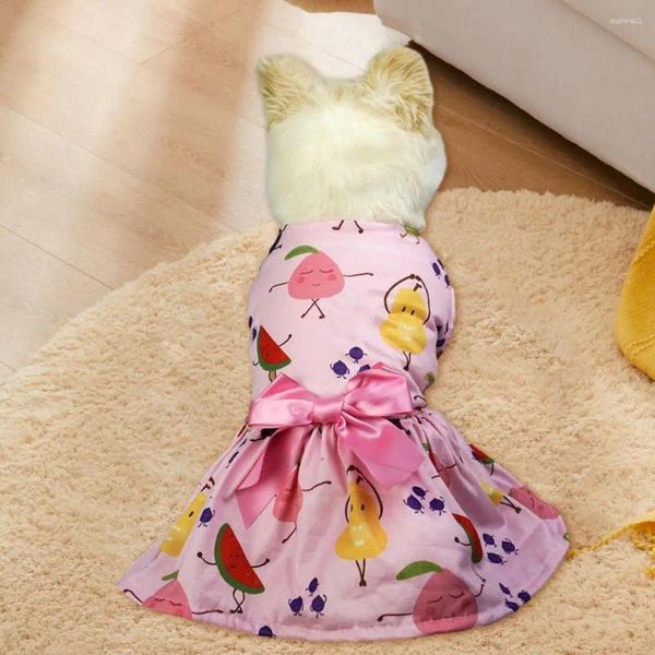 Vestuário para cães bonito vestido de estimação verão frutas impressão com fita bowknot para pequenos cães médios gatos roupa de duas pernas filhote de cachorro gatinho