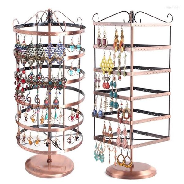 Bolsas de jóias 288 buracos marrom metal display prateleira quadrado giratório brinco colar vitrine rack suporte titular256u