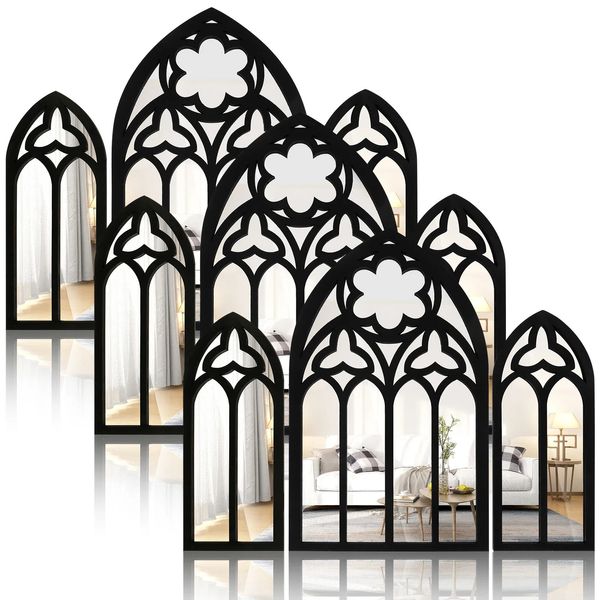 3 pçs conjunto de espelhos de parede arco gótico espelho de parede decoração catedral arqueado espelho decoração decorativa espelho de parede arqueado para sala de estar 240320