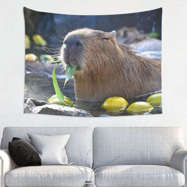 Arazzi Capybara Arazzo Appeso a Parete Hippie Poliestere Simpatico Animale Fantasia Tappetino Coperta Camera Home Decor 200x150 cm