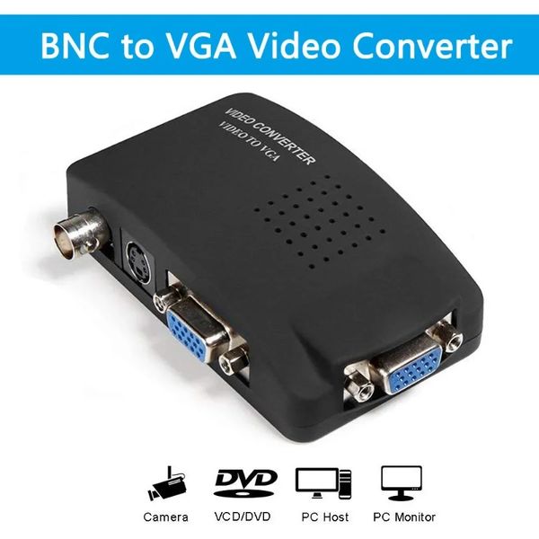 BNC para VGA Video Video Converter AV para VGA CVBS S Entrada de vídeo para PC VGA OUT Caixa de comutador de conversor adaptador para PC MACTV Câmera DVD DVRFor AV para VGA adaptador For Av para VGA Adaptador