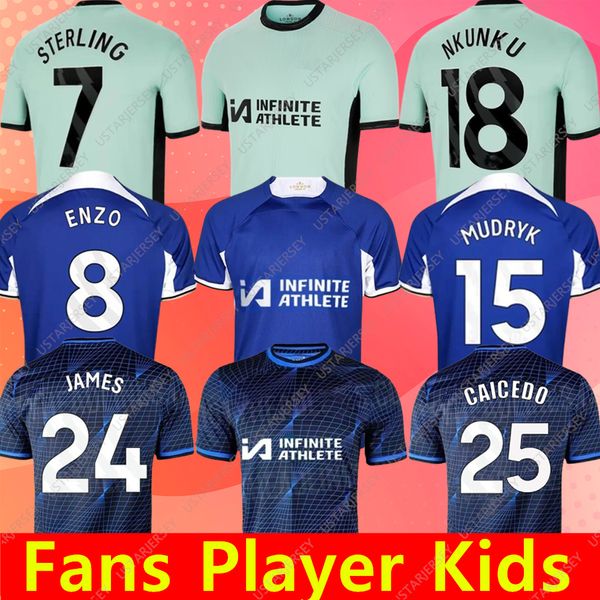 23 24 Nkunku Jackson CFC Soccer Jerseys DISASI 2023 2024 Enzo Fernandez Mudryk James Sterling Cucurella chukwuemeka Camisa de futebol masculino Kids Ugochukwu 6579