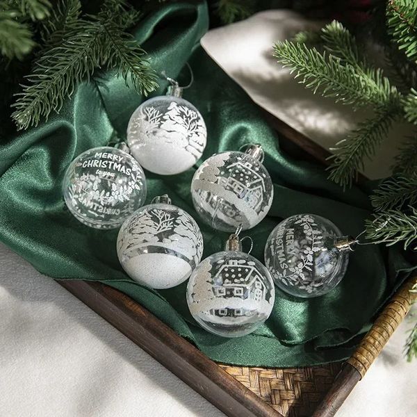 Çapraz sınır yeni ürün şeffaf Noel topu 6cm kutu mavi boyalı İngilizce akrilik Noel ağacı dekorasyon toptan