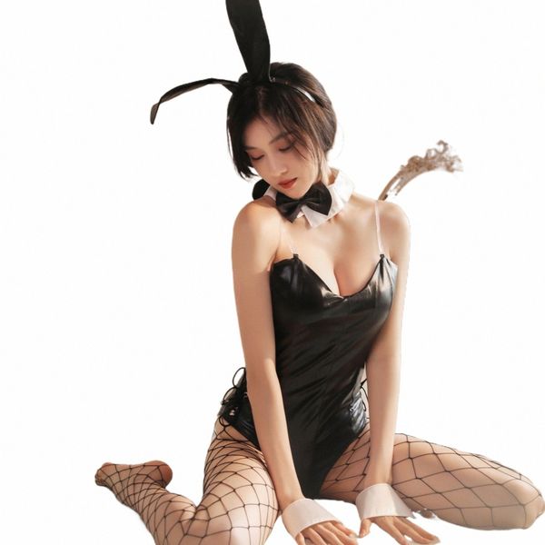 Coelho Mulher Macacão de Couro Falso Bunny Girl Costume KDA ALL OUT Costume Sexy Cosplay para Mulheres Ternos Jogo Party Maid Define Sexo Y04B #