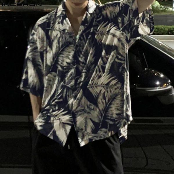Camicie casual da uomo 2024 Camicia hawaiana da uomo Stampa risvolto Manica corta Abbigliamento Bottoni Streetwear Moda estiva Camisas S-5XL INCERUN