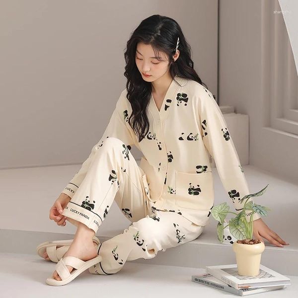 Damen-Nachtwäsche, große Größe M-2XL, Damen-Pyjama-Set, Frühling und Herbst, Cotoon-Pyjama, süße Cartoon-Langarm-Mädchen-Homewear