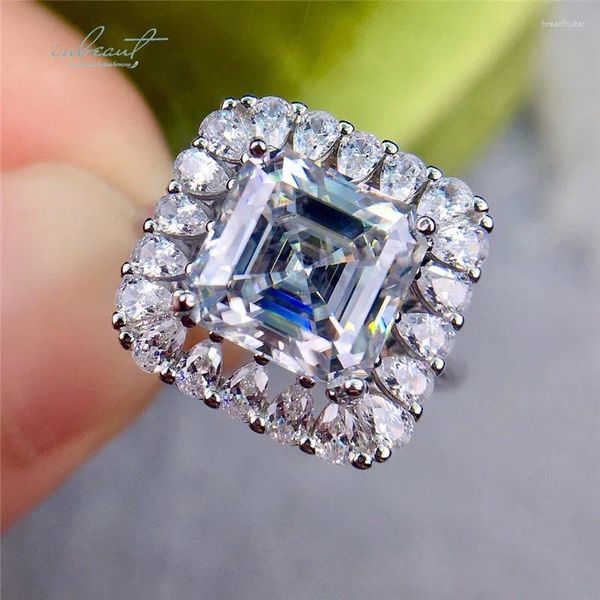 Anéis de cluster Inbeaut Chegada 925 Prata Excelente Corte 5.5 CT 10 10mm Passe Diamante Teste Quadrado D Cor Moissanite Anel de Casamento para Mulheres