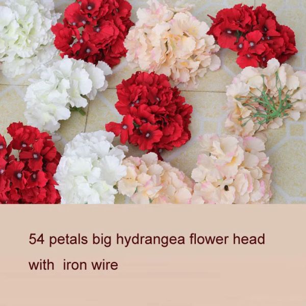 Escovas 30 pcs grande artificial hortênsia flor de seda cabeça 54 pétalas casamento festa em casa celebração diy flor acessórios de parede