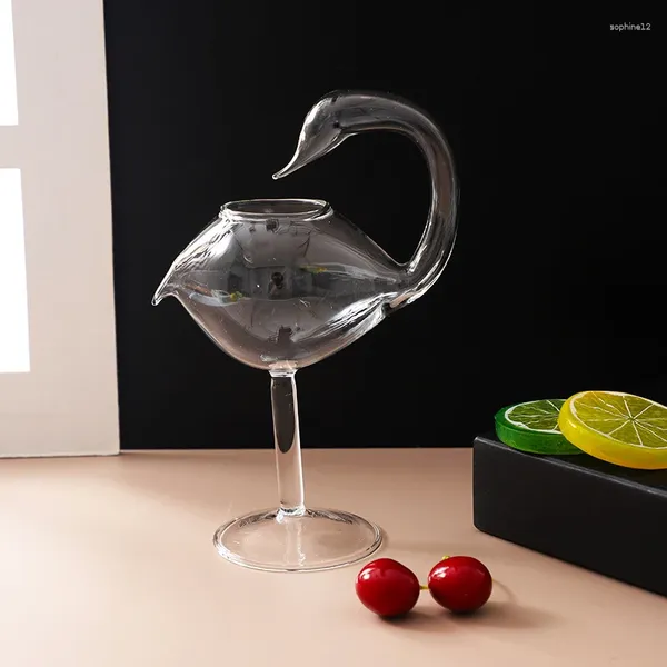 Weingläser 2024 Netter kreativer Schwan-Vogel-Cocktailglas Transparenter Becher mit Strohsaftbecher für Party-Bar-Nachtclub