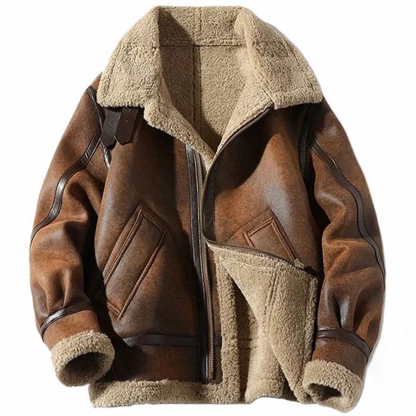 Pele masculina outono inverno espessamento jaqueta de couro de marca de alta qualidade / Plus Veet espessamento Fi tamanho grande cáqui homem jaqueta PU E1Q5 #
