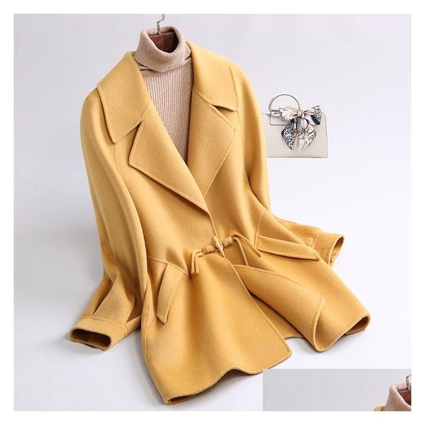 Женское длинное пальто из смесовой шерсти oc448M75 в стиле шинуазри высшего качества, осенне-зимнее двустороннее кашемировое пальто средней длины, Drop De Dh19R