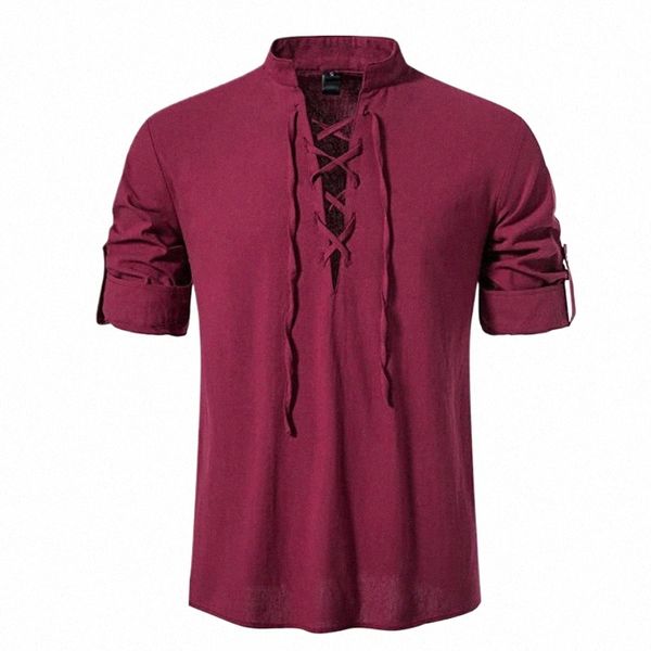 2023 nuovi uomini camicetta casual camicia di lino Cott Top manica Lg Tee Shirt primavera autunno obliquo abbottonatura Vintage Yoga camicie da uomo f8yG #