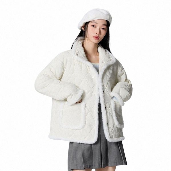 Semir Cott Casaco Mulheres Texturizado Stand-Up Collar Temperamento 2023 Novo Inverno Fi Raw Edge Gentle Rhombus Jacket F2GO #
