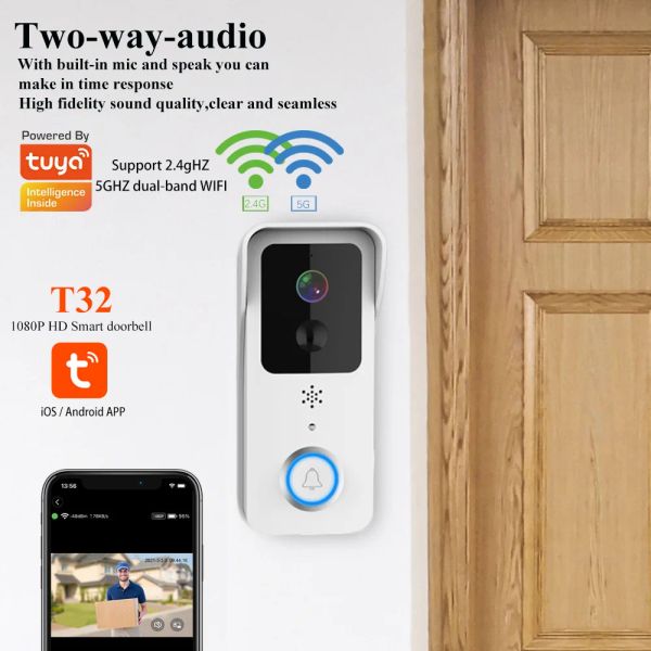 Контроль 2,4 г/5G Wi -Fi Видео Дверь Дверь 1080p TUY
