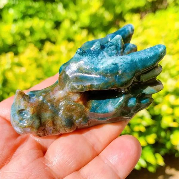 Sculture 3 pollici Oceano Naturale Diaspro Drago Teschio Intaglio Decorazione Della Casa di Moda Guarigione Cristallo Potente Energia Wicca Decor Regalo 1 PZ