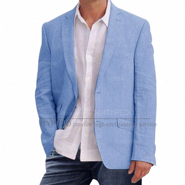 Azul Linho Homens Blazers Fi Slim Fit 2 Butts Terno Jaqueta 2023 Verão Busin Casamento Smoking Casual Praia Mens Casaco 1 Peça C6Vp #