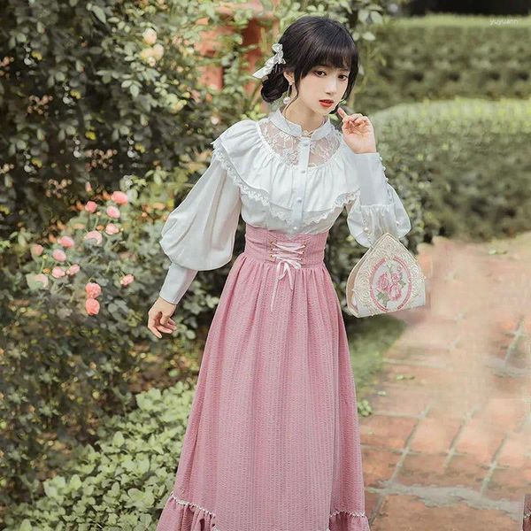 Abiti da lavoro Abito da principessa stile Lolita Gonne retrò Set Abbigliamento da donna Camicia da corte Gonna mezza lunga Abiti da donna in due pezzi