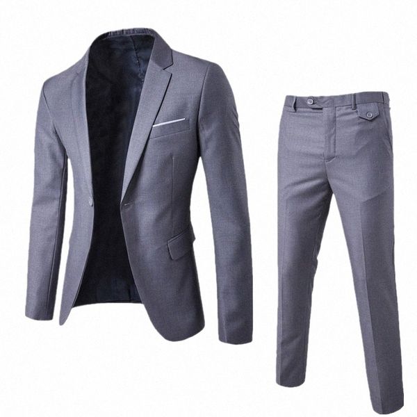 Double Split Suit Two Piece Men's Single Butt V-Neck Jacket e Calças Azul Preto Cinza Vermelho Roxo Blazer com Calças XS-XXL T6Pw #