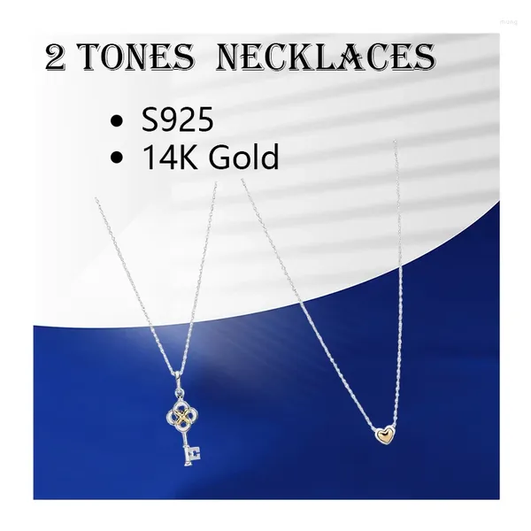 Pingentes 2 tons neckalces para mulher 14k ouro 585 prata 925 jóias originais 70cm link corrente chave flor 45cm gargantilha abobadado coração