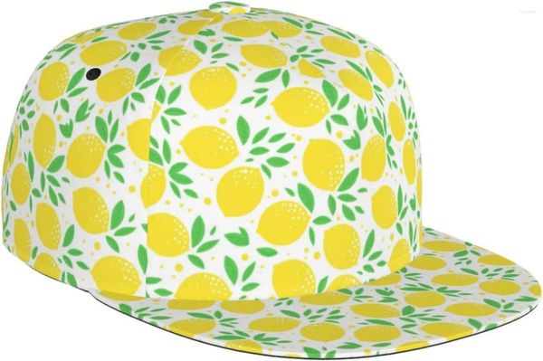 Bola Caps Folha Verde Amarelo Limão Padrão Flat Bill Chapéu Unisex Snapback Boné de Beisebol Hip Hop Estilo Visor Em Branco Ajustável