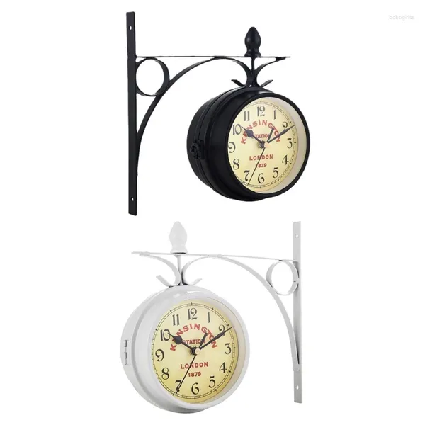 Wanduhren Vintage Doppelseite Stille Uhr Rotation Zeit Charme Dekoration G5AB
