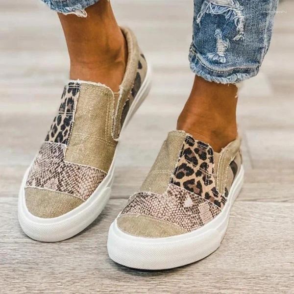 Sapatos casuais de lona mulheres deslizamento em mocassins leopardo senhoras retalhos plataforma verão tênis feminino mocasines mujer