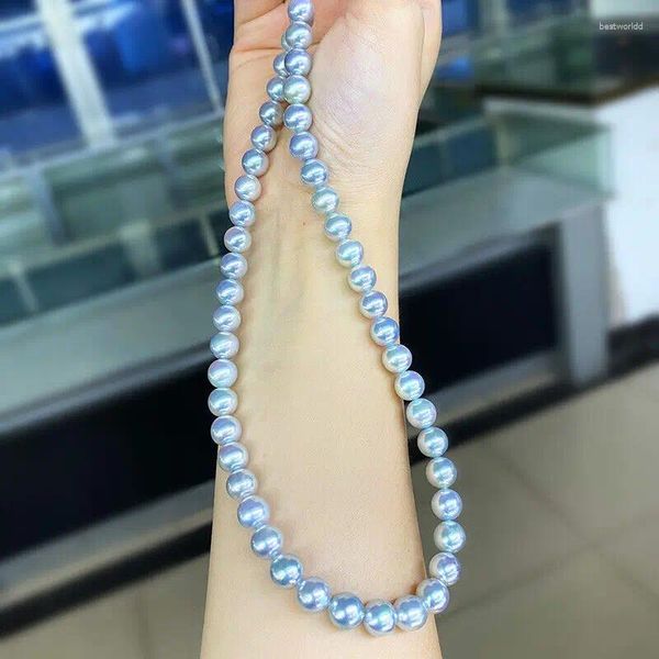 Ciondoli Enorme collana di perle grigie naturali autentiche dei Mari del Sud da 45,7 cm e 8-9 mm