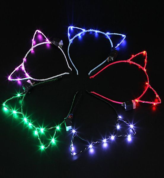 Led gato orelha bandana acender festa brilhante headdress suprimentos menina piscando faixa de cabelo para cosplay presentes de natal6333648