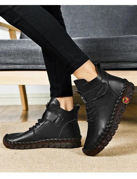 Sapatos casuais vendendo mulheres de couro alto superior botas de neve quentes inverno pele forrada espessamento térmico vilosidades softsole anti-deslizamento botas de tornozelo