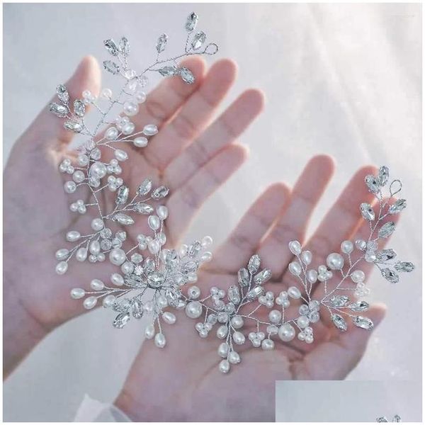 Fermagli per capelli Barrettes Fasce per capelli per la sposa Disegni di strass di perle Corona di fiori di lusso leggera Donne Grils Party Vines Gioielli Fasce per capelli Drop Otpuj