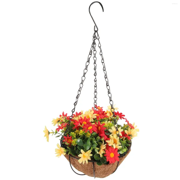 Flores decorativas cesta de flores pingente artificial em decoração suspensa com planta de cabide de vaso de jardim