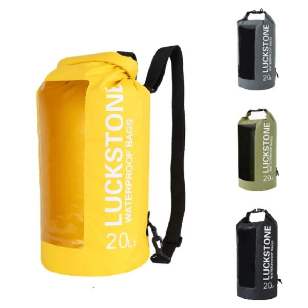 Bolsas Luckstone Camping Caminhando PVC Bag seco de pacote de oceano Backpack Backping Rafting Bag Saco à prova d'água para o ombro duplo móvel 20l