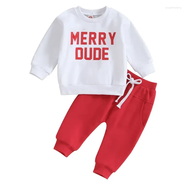 Conjuntos de roupas da criança meninos roupa de natal infantil traje do bebê carta impressão manga longa camisolas tops pant roupas