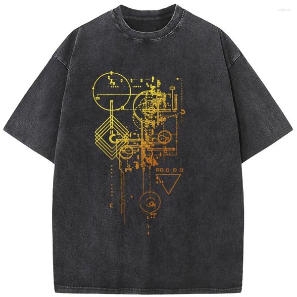 Homens Camisetas Geométrica Moderna Estética Ouro Camisa de Manga Curta 230 Gramas de Alta Qualidade Lavada Camiseta Velha Vintage Solta