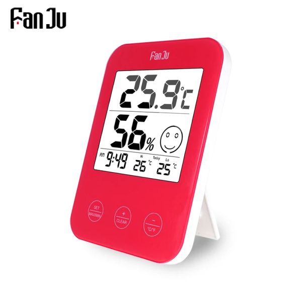Medidores FanJu Termômetro Digital Higrômetro Mesa de Parede Relógio Casa Banheiro Varanda Estudo Conforto Display Temperatura Decoração Relógio