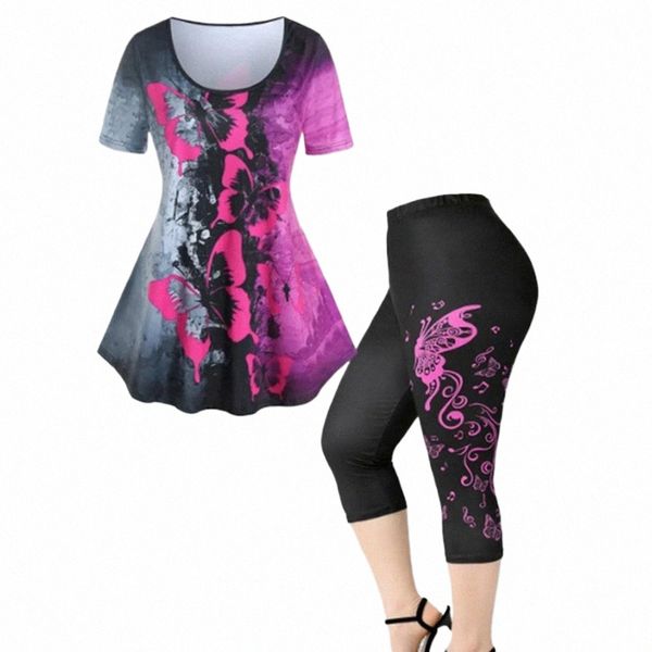 Stilvolle und sexy Herbst-Yoga-Hosen-Weste-Set Damen Bunte Schmetterlingsdruck-beiläufige Sport-Leggings-Set XS-8XL K7Rb #