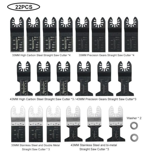Zaagbladen 22-teiliges Starlock Ecut Multi-Cutter-Sägeblatt-Set, oszillierende Werkzeugblätter zum Schneiden von Holz, Trockenbau, Kunststoff, weichem Metall