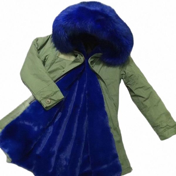 meifng Lg Cappotto Donna Inverno Novità Blu scuro Foderato in pelliccia sintetica Parka Abbigliamento da donna con colletto bello e grande 88cc #