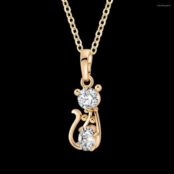 Anhänger Halsketten Katze Kätzchen Nette Halskette Anhänger Für Frauen Edelstahl Rose Gold Farbe Kette Zirkonia Jewelry2872