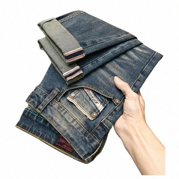 Jeans masculinos azuis vintage Wed All-Match Street Calças inteligentes Calças lápis Calças casuais tendência High Street Calças masculinas L3vf #