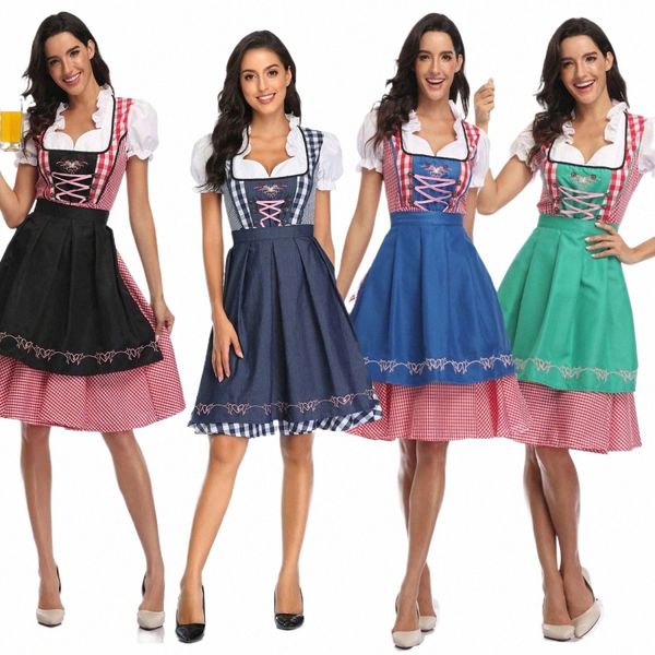 taglia S-2XL Donne Bavaria Oktoberfest Beer Costume Dirndl Beer Girl Dr Wench Maid Dr Apr Outfit Halen Fancy Dr h3NS #