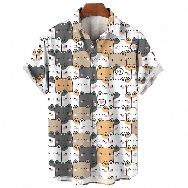 Camicie Dazn hawaiane da uomo modello gatto oversize Masculina floreale Medusa Camisa Social per Carto Graffiti Stampa Abbigliamento Nuovo 74iG #